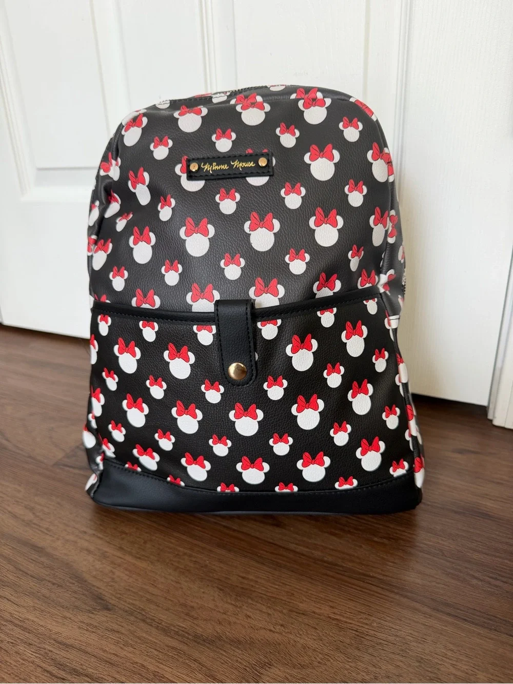 NWT Black Minnie Print Backpack with Red Bows